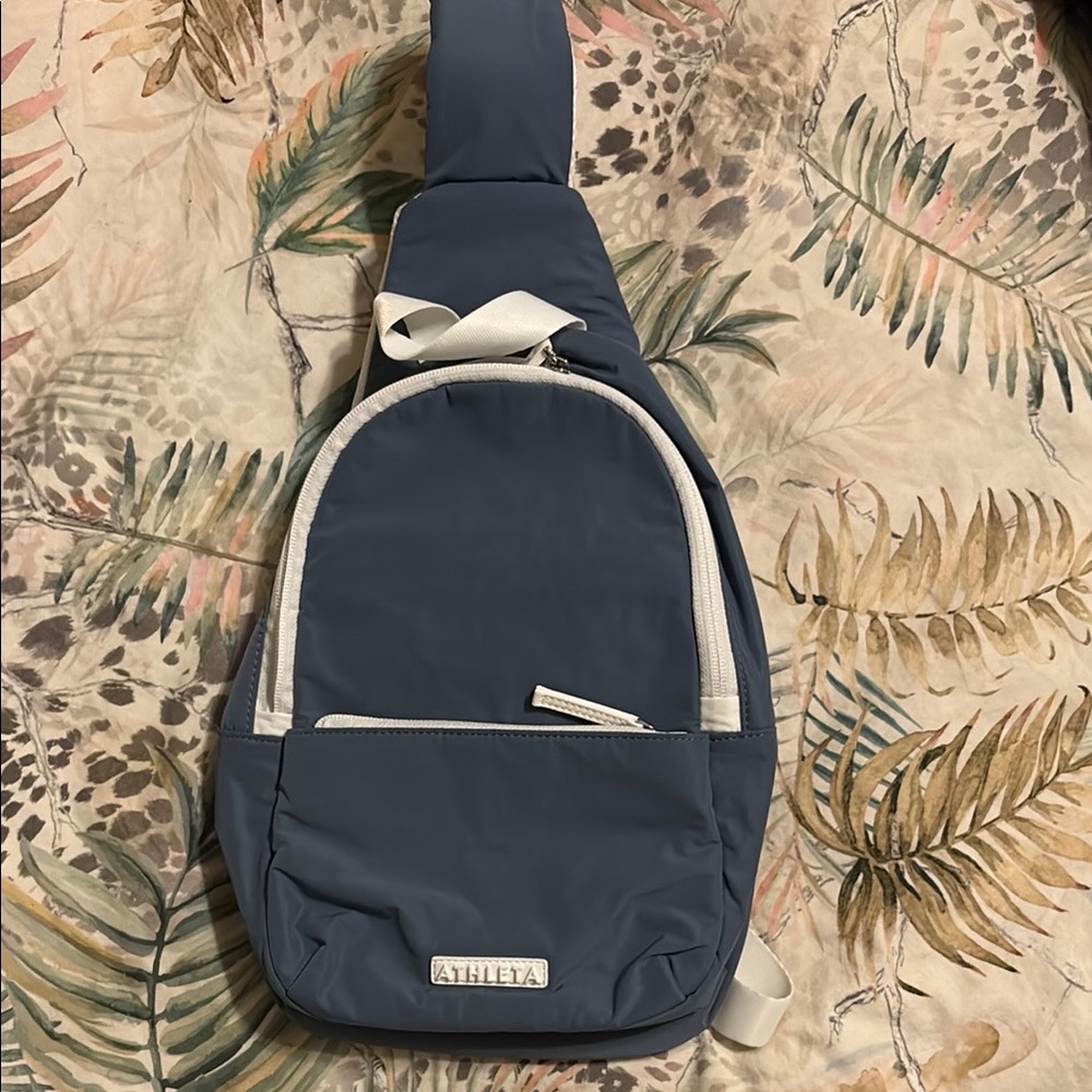 Athleta Wedgewood blue and White Sling Backpack Crossbody